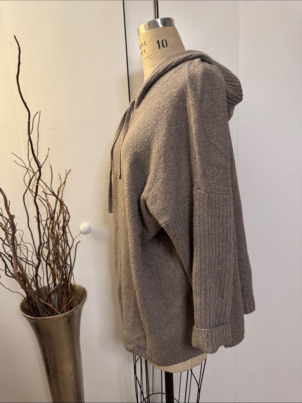 Oversized Cowl Neck Hoodie Sweater in Taupe - Picture 4 of 6
